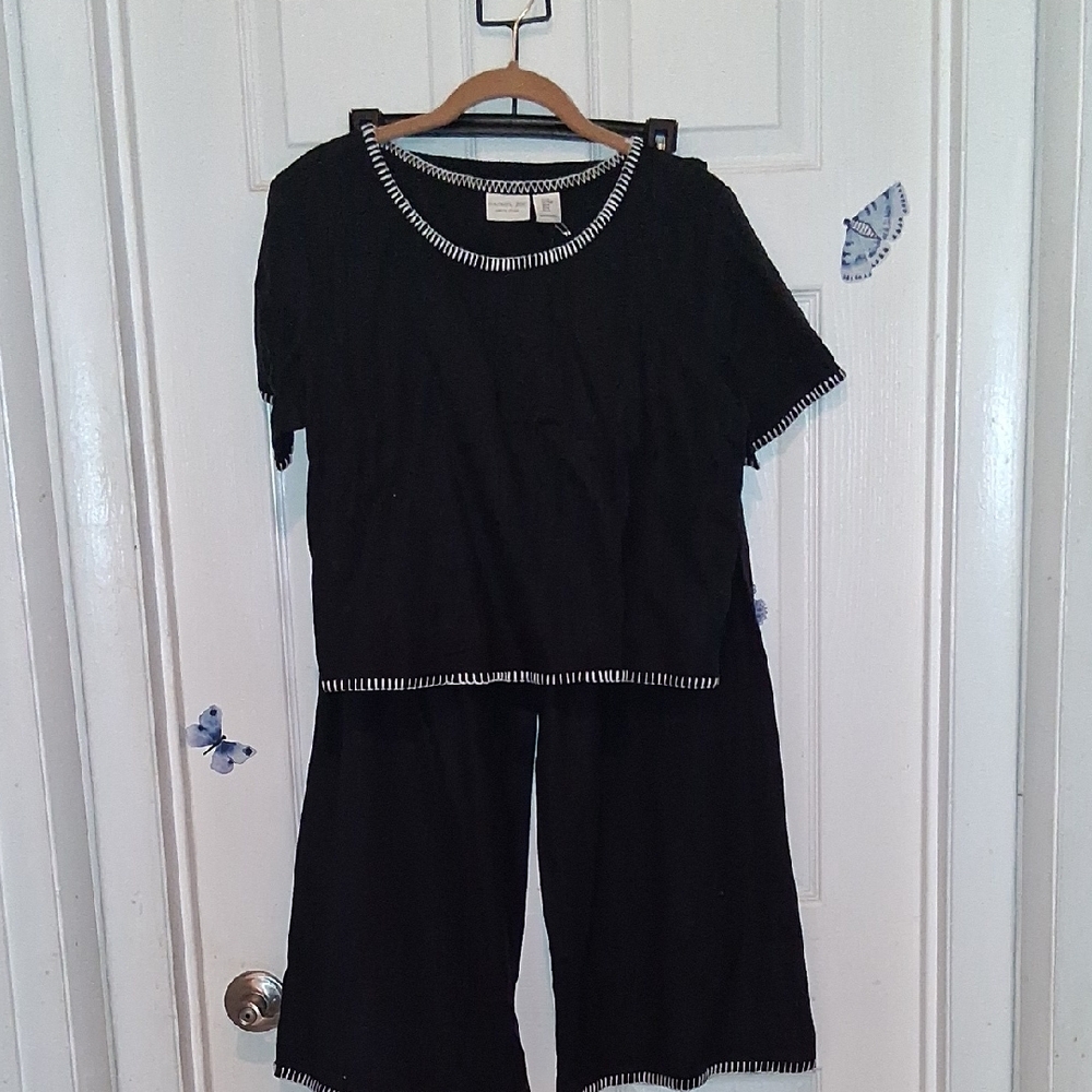 Rachel Zoe Black Ensemble with White Accents, Wide Legs